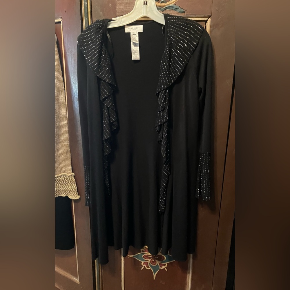Nine West Black Long Sleeve Sweater with Silver Ruffle Detail
